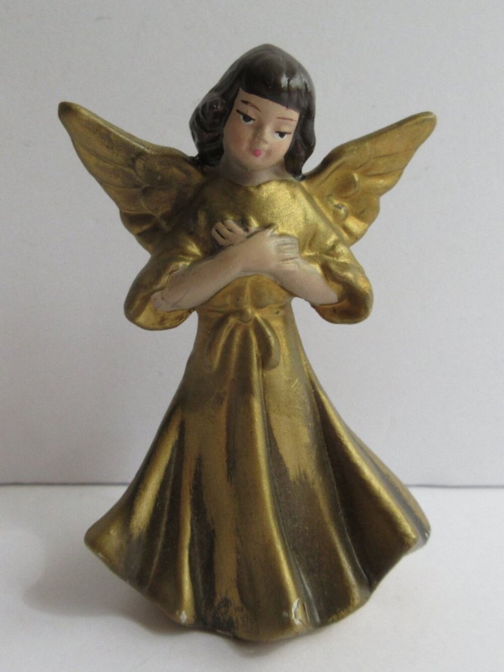 Gold Angel Figurine Japan Paper Mache 4" Vintage Holiday Christmas Decor